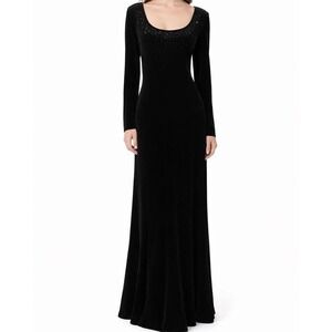 Velvet Size 12 Black Long Sleeve Formal Prom Gown 90s Grunge Glam Whimsi  Vamp